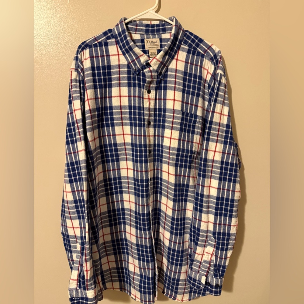 L.L. Bean Blue and Red Plaid Button Down Shirt